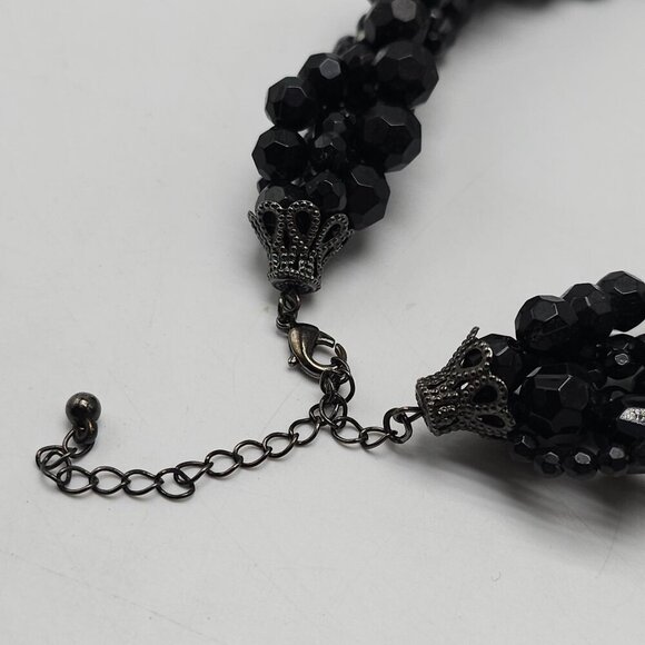 Black Acrylic Multi Strand Braided Beaded Necklace With Adjustable Clasp - Picture 4 of 6